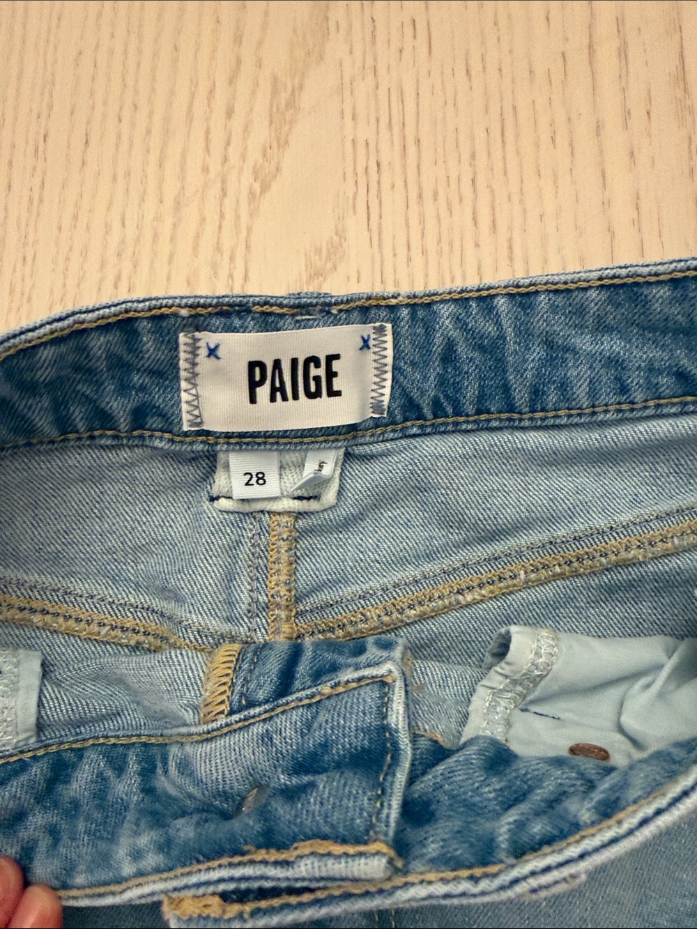 PAIGE high rise  Blue Denim A-Line Mini Skirt with Frayed Hem - Picture 2 of 3